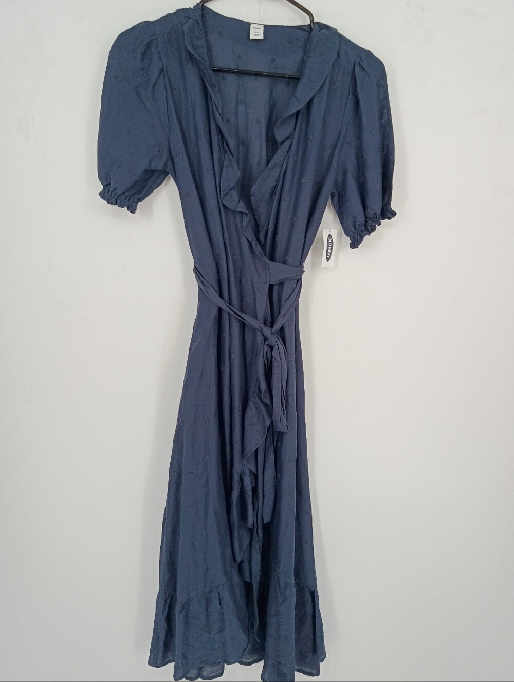 Women’s Navy Blue Wrap Dress with Ruffle Detail